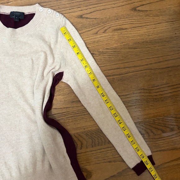 J. Crew Tan and Burgundy Elbow Patch Cashmere Wool Sweater Size S - Picture 10 of 11